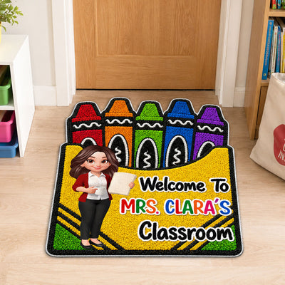 Teacher Welcome To Classroom Crayon Box - Personalized Doormat - Back To School Gift For Teacher, Classroom Decor
