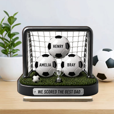 We Scored The Best Dad Soccer Goal - Personalized 2-Layered Wooden Plaque - Heartfelt Gift For Soccer Dad, Gift For Husband
