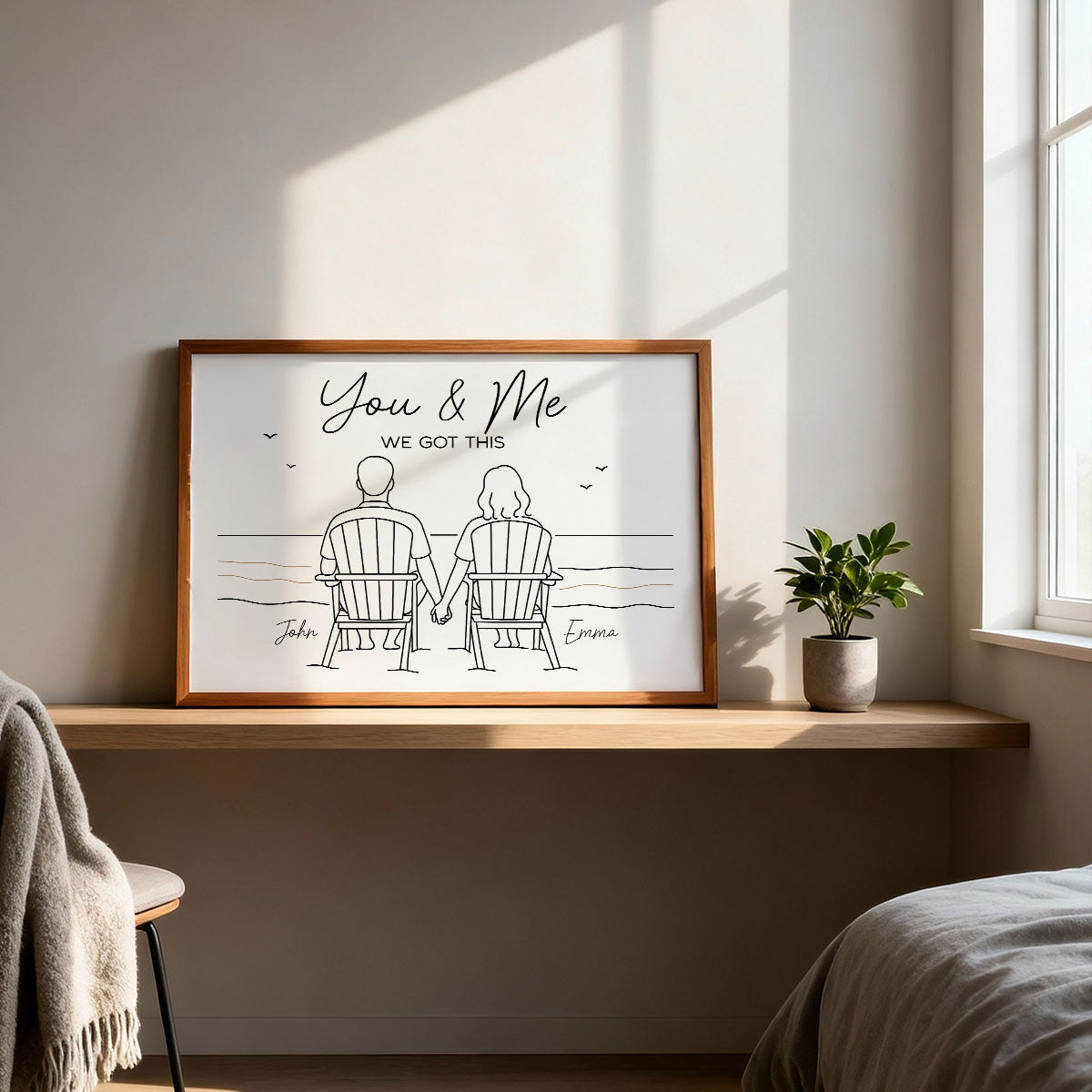Eternal Love Couple Beach Landscape Line Art Style - Personalized Poster