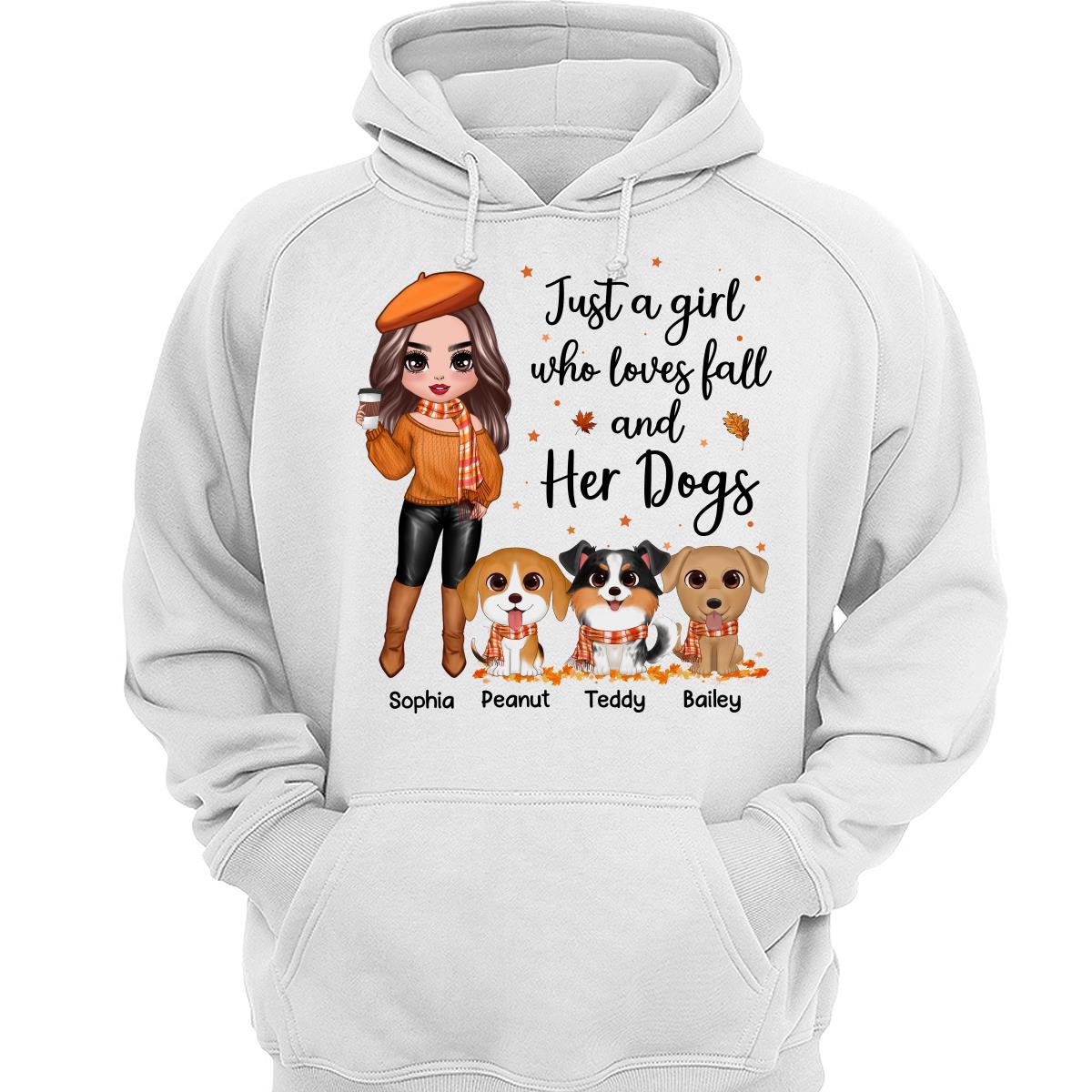 Fall Season Doll Woman Standing With Watercolor Cute Dogs Personalized Shirt