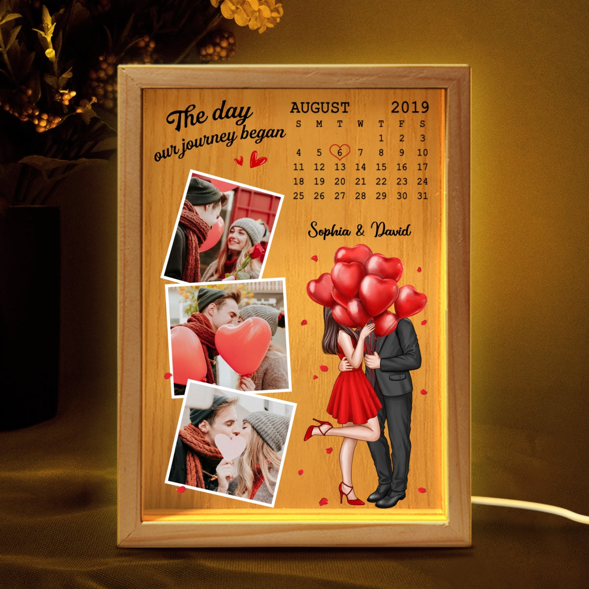 Couple Standing Kissing Calendar Date Photos Personalized Frame Light Box
