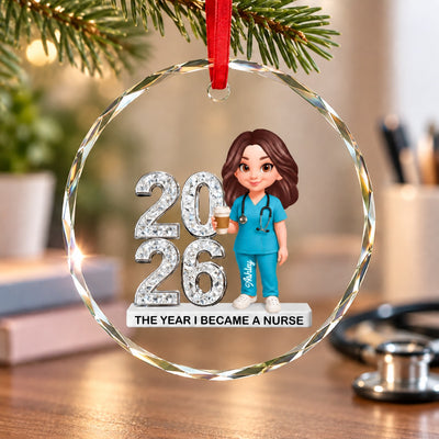 The Year I Became A Nurse - Personalized Glass Ornament - Christmas Gift, Graduation Gift For Nurse, Milestone Keepsake For Healthcare Workers
