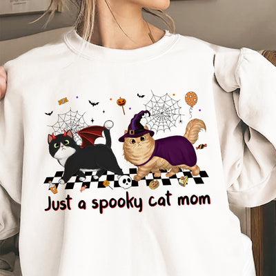 Just A Spooky Cat Mom Fluffy Cat Personalized Sweatshirt, Halloween Costume For Cat Lover