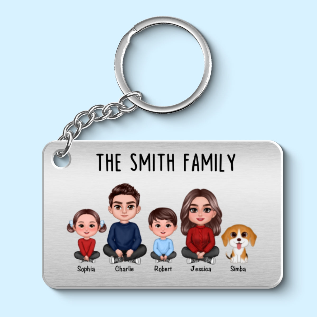 Family Sitting Crossed Legs Personalized Metal Keychain