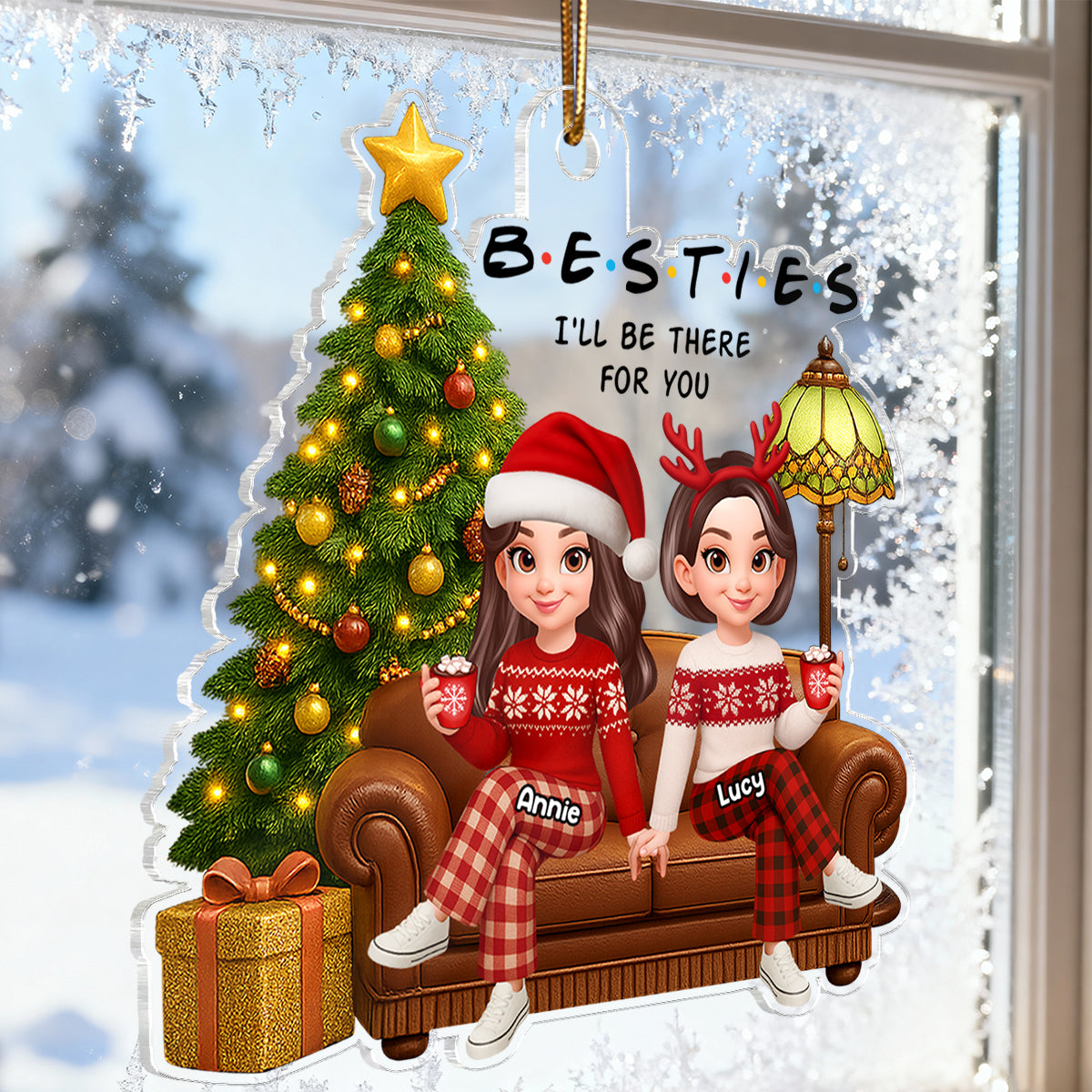 3D Effect Besties Forever Christmas Tree - Personalized Acrylic Ornament - Christmas Gift For Best Friends