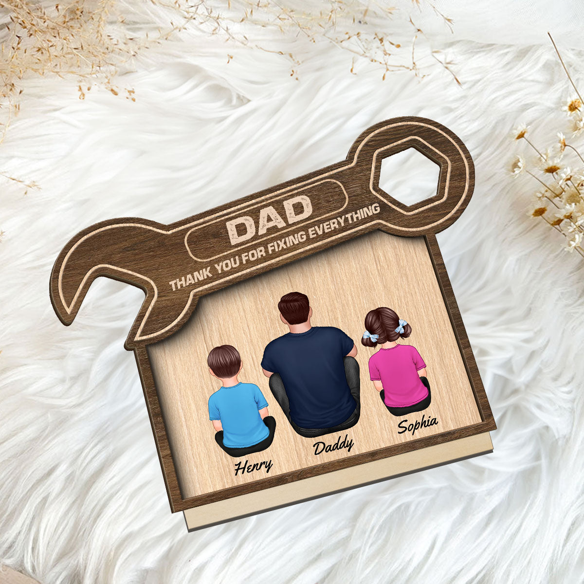 Dad Thanks For Fixing Everything Personalized 2-Layer Standing Wooden Plaque