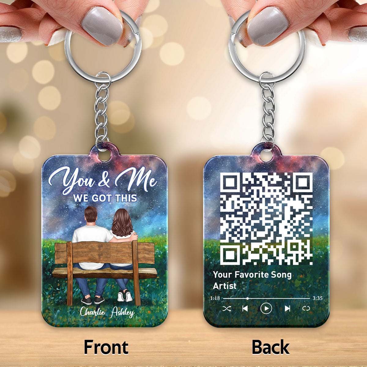 Couple On Bench Under Night Sky Favorite Song QR Code Personalized Acrylic Keychain