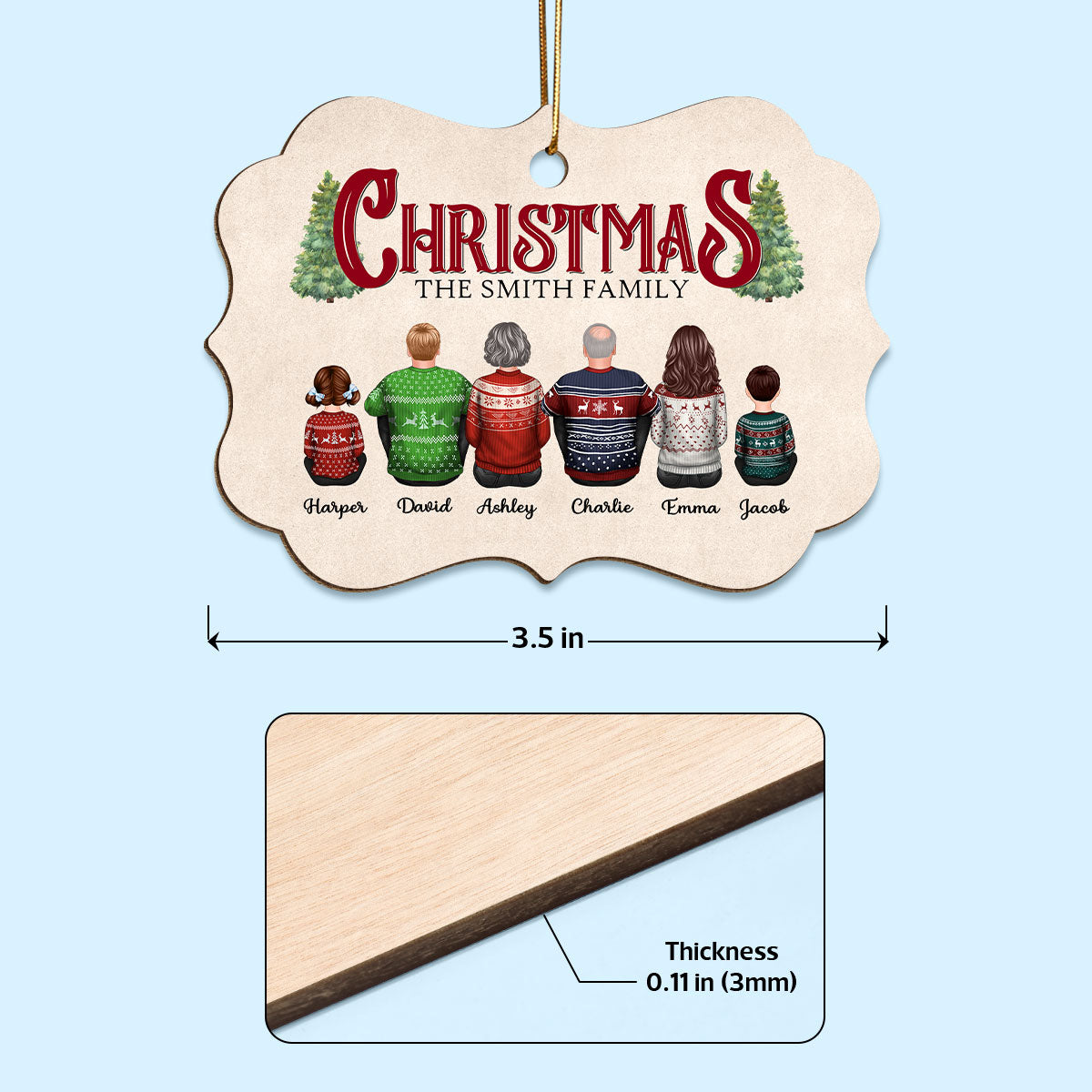 Rustic Family Sitting Together Personalized Wooden Ornament, Christmas Decor, Gift For Families