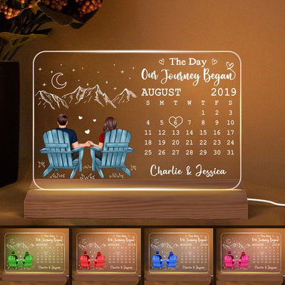 Couple Sitting Back View Anniversary Date Calendar Rectangle Personalized Custom Shape Acrylic Plaque With LED Night Light - Anniversary Gift For Couple - Gift For Him - Gift For Her