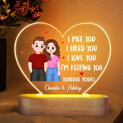 I Met You Cute Illustration Couple Gift For Him For Her Personalized Acrylic Heart Plaque LED Night Light