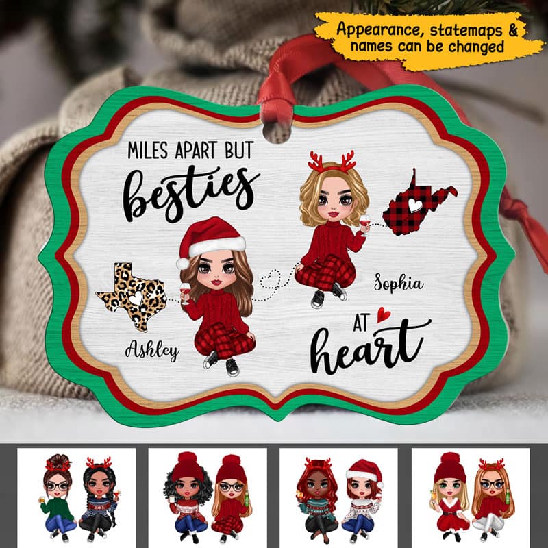 Long Distance Doll Besties Miles Apart Christmas Personalized Christmas Ornament