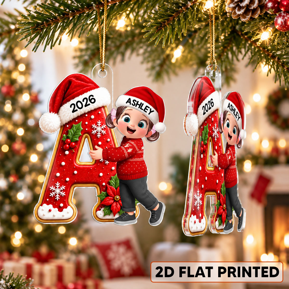 Joyful Christmas Letter Hug - Personalized Acrylic Ornament - Gift For Boys, Girls, Grandkids