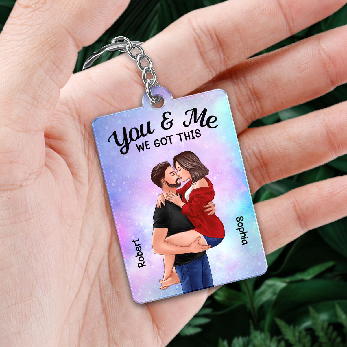 Man Holding Woman Kissing Favorite Song Scannable QR Code Personalized Acrylic Keychain