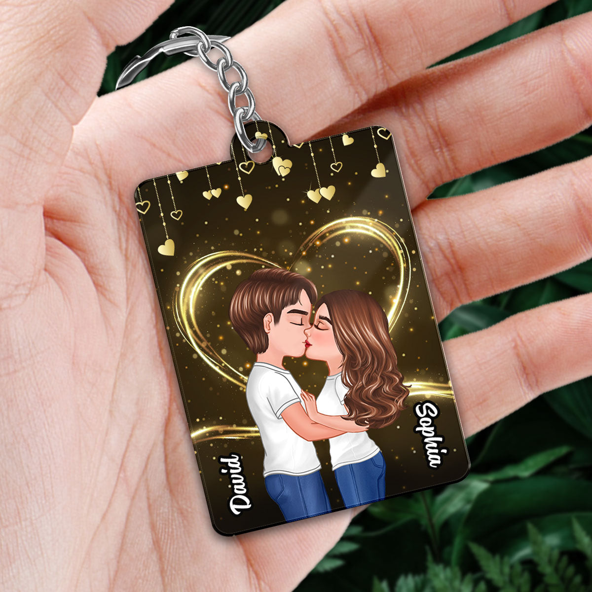 Doll Couple Kissing Golden Stars Favorite Song QR Code Personalized Acrylic Keychain