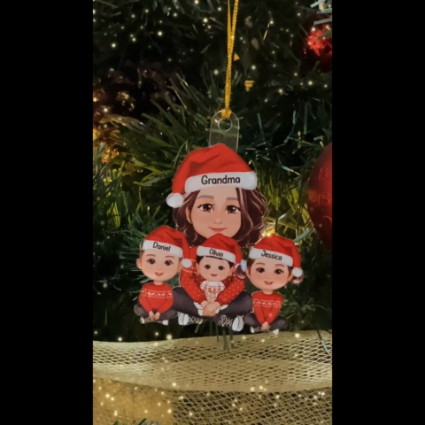 Cute Grandma Granddaughter Grandson Crossed Leg - Personalized Acrylic Ornament - Gift for Mom, Gif for Grandma