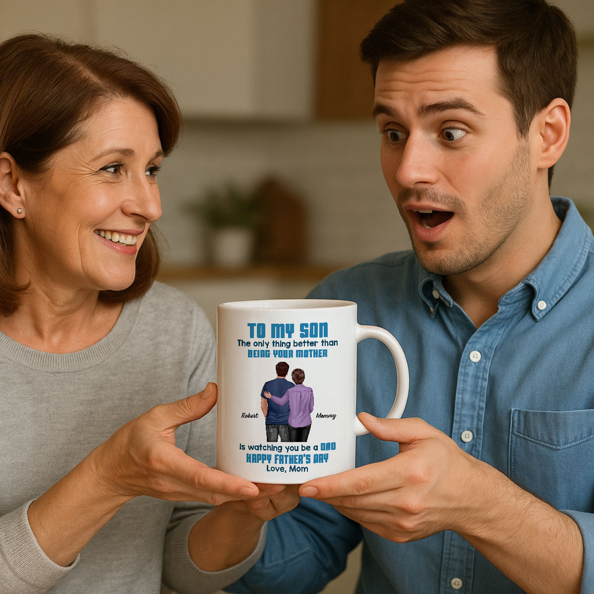 To My Son From Mom Dad Blue Tone Personalized Mug| Heartfelt Father's Day Gift For Son