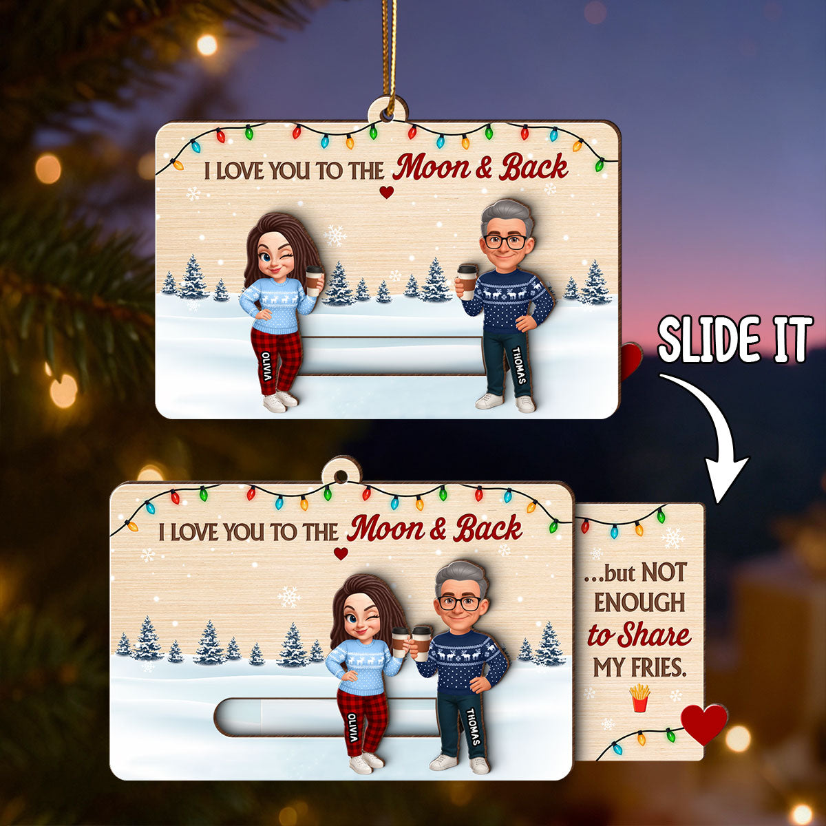 Love & Laughs Couple Hidden Messages - Personalized Slider Ornament - Christmas Gift Anniversary Gift For Couples