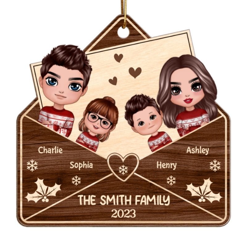 Doll Family In Envelope Christmas Gift Personalized Wooden Ornament