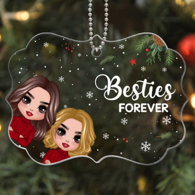 Christmas Peeking Doll Besties Best Friends Personalized Acrylic Ornament