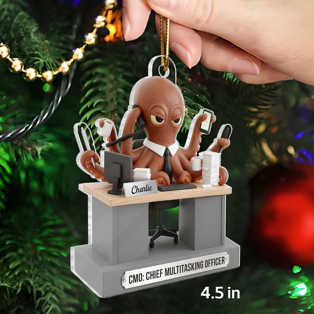 3D Effect Multitasking Octopus - Personalized Acrylic Ornament - Funny Gift For Coworkers, Boss, Team Leader