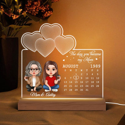 Realistic Doll Mother Daughter Under 3D Heart Personalized Custom Shape LED Night Light