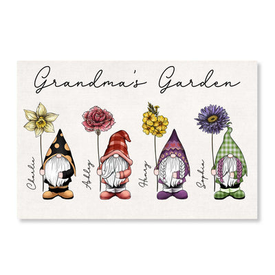 Grandma‘s Garden Beautiful Vintage Birth Flowers Cute Custom Gnomes Personalized Horizontal Poster