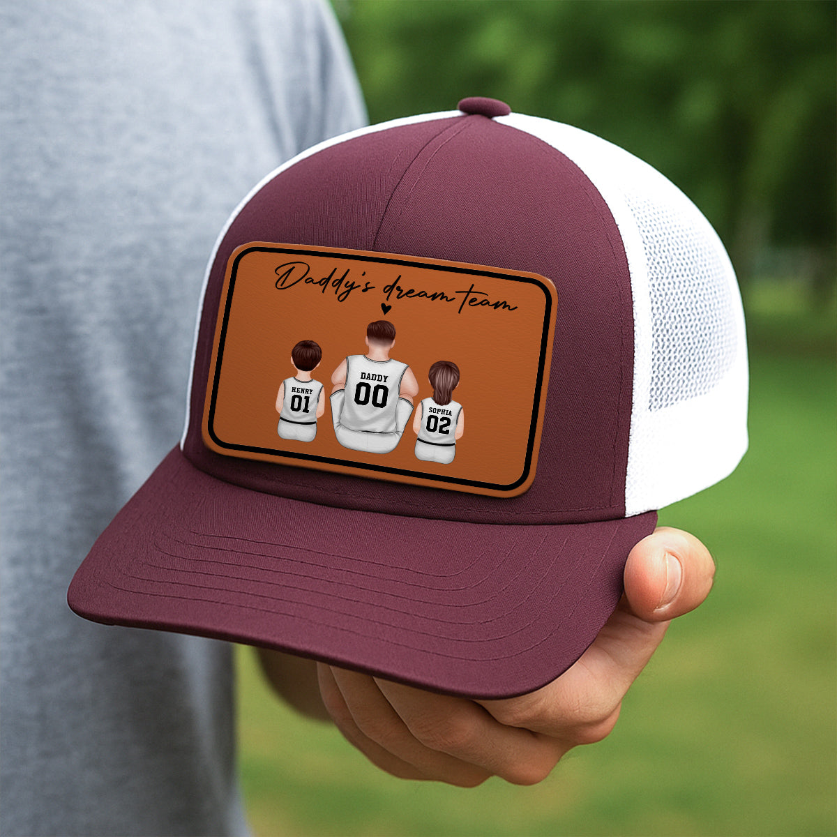 Basketball Daddy's Dream Team Personalized Trucker Hat, Snapback Leather Patch Hat, Father's Day Gift for Basketball Dads