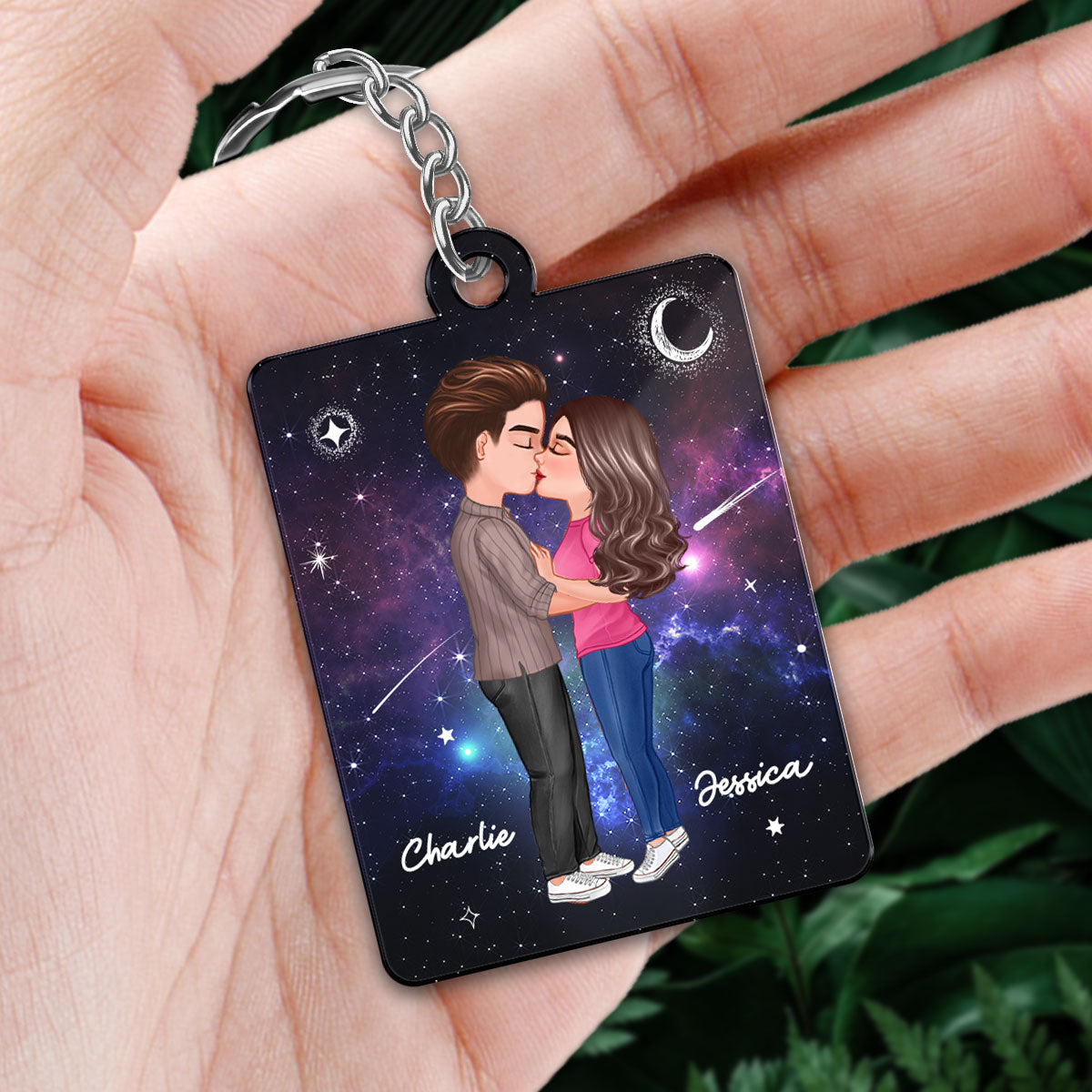 Doll Couple Kissing In Galaxy Night I Met You Personalized Acrylic Keychain