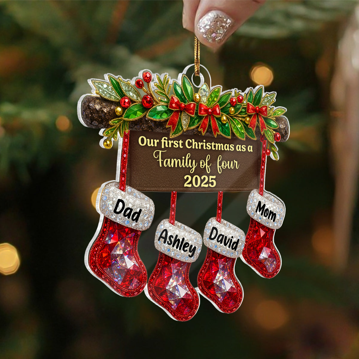 New Family First Christmas, Baby 1st Christmas 3D Crystal Effect - Personalized Acrylic Ornament - Heartwarming Christmas Keepaske