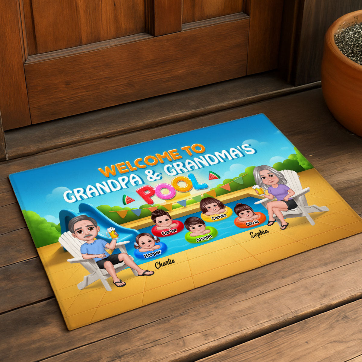 Summer Vibe Welcome To Grandpa Grandma Grandparents Pool Personalized Doormat