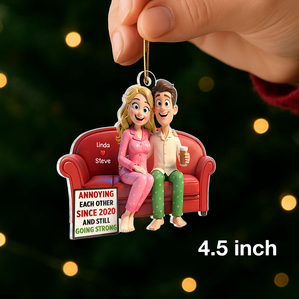 Cartoon Couple Annoying Each Other - Personalized Acrylic Ornament - Christmas Gift for him, Gift for her