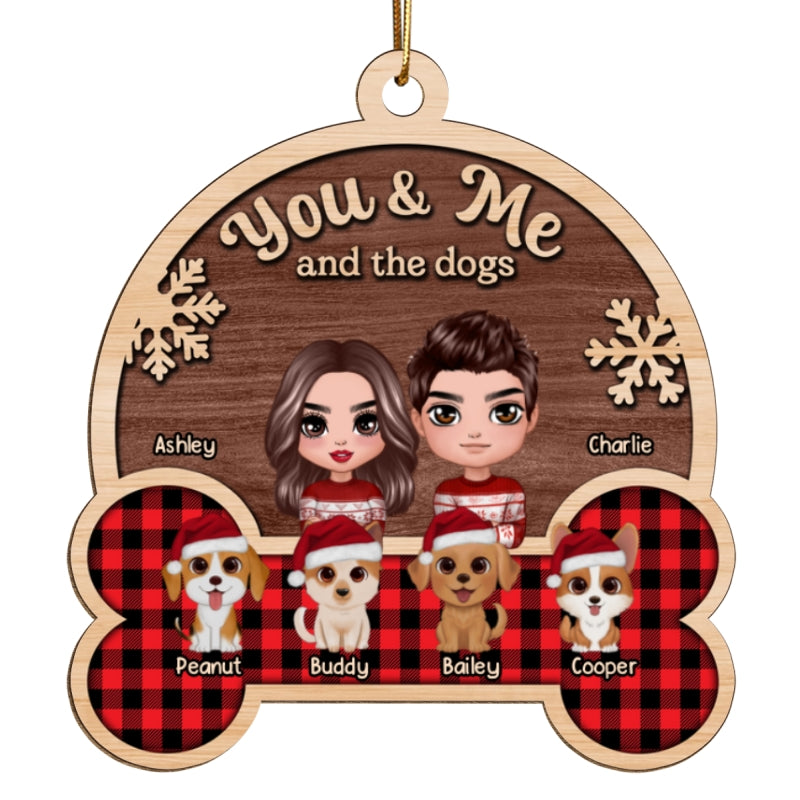 You Me And The Cute Dogs Checkered Patterned Personalized Wooden Ornament