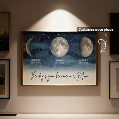 Starry Night The Day You Become Mum Grandma Custom Birth Moon Phase - Personalised Poster, Mother's Day Gift For Mum, Grandma
