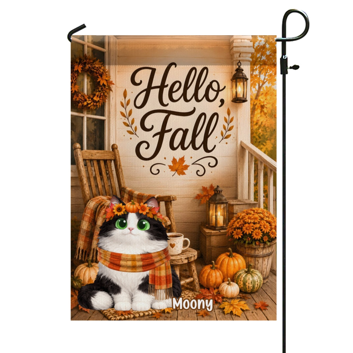 Hello Fall Cats Front Porch - Personalized Garden Flag - Fall Season Decor Gift, Gift For Cat Lovers