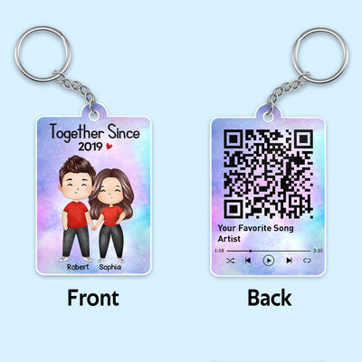 Doll Couple Watercolor Together Since Favorite Song QR Code Personalized Acrylic Keychain