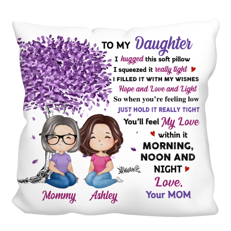 Doll Mom Daughter Watercolor Style Sitting Under Purple Tree To My Daughter Personalized Pillow