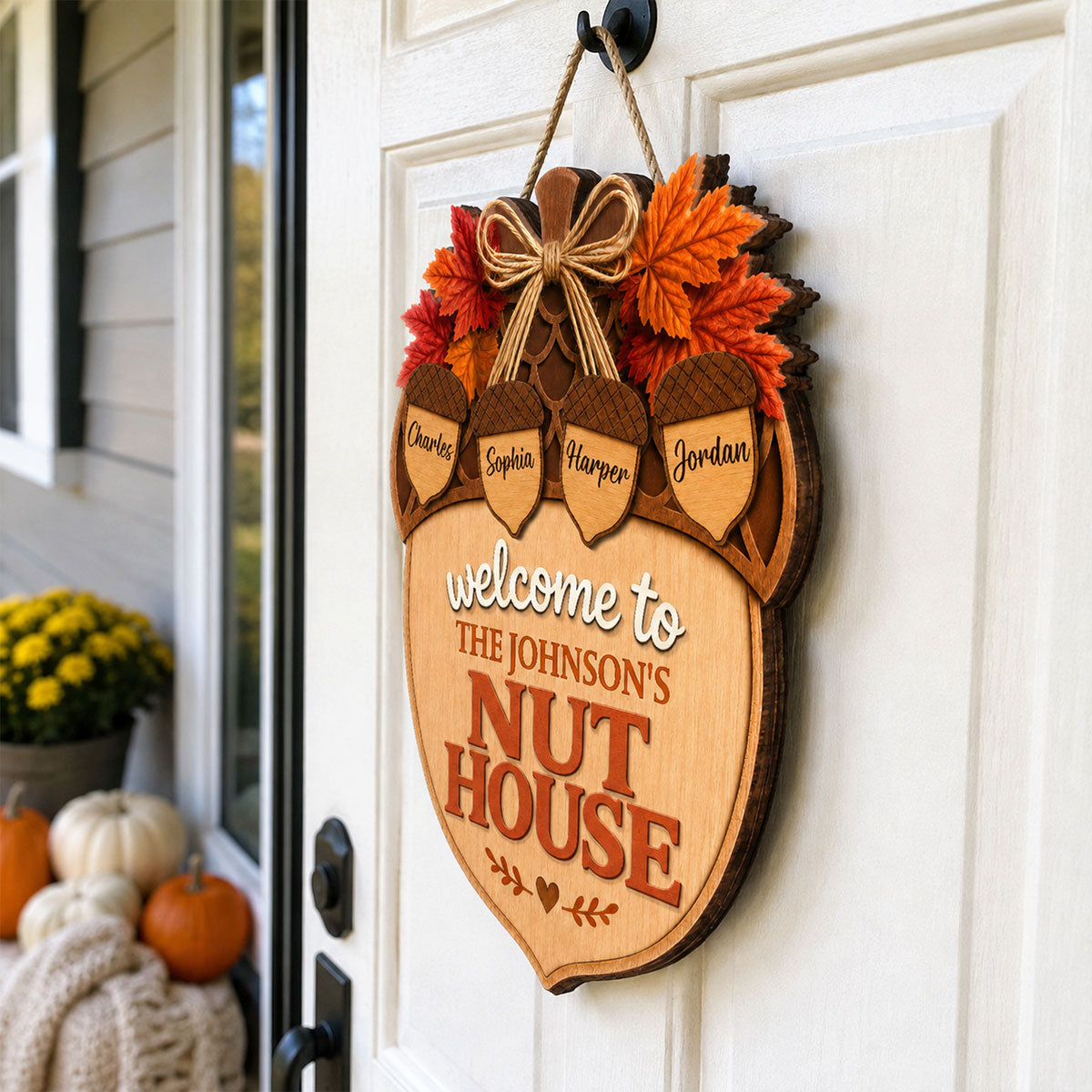 Welcome To The Nut House 2D Flat Printed - Personalized Door Hanger - Fall Season Decor For Family, Grandparents