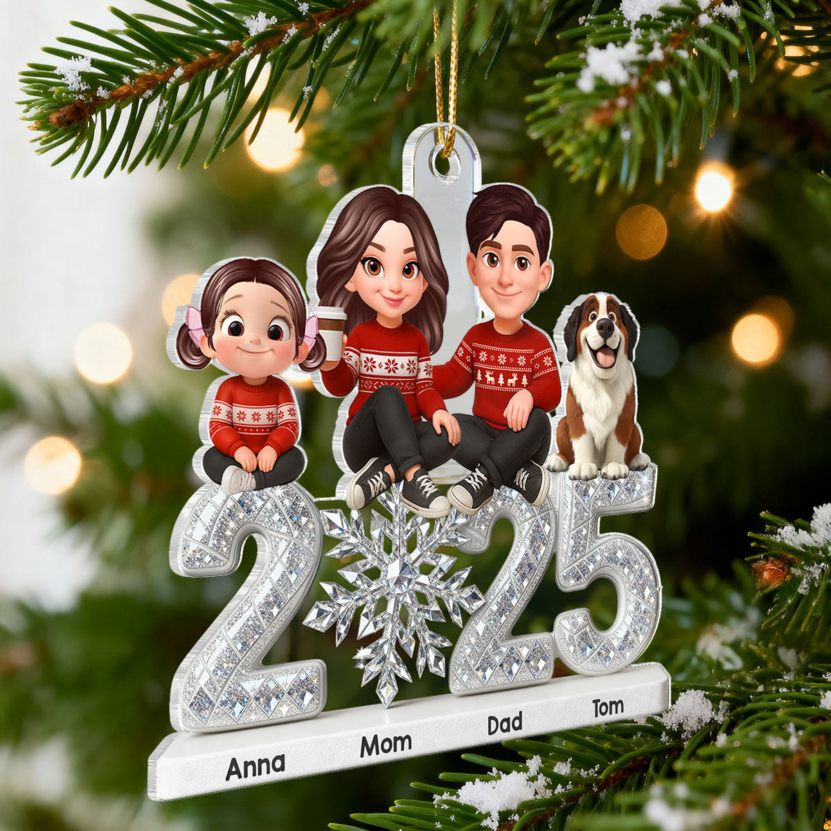 3D Effect Shining Effect Family Together Christmas - Personalized Acrylic Ornament