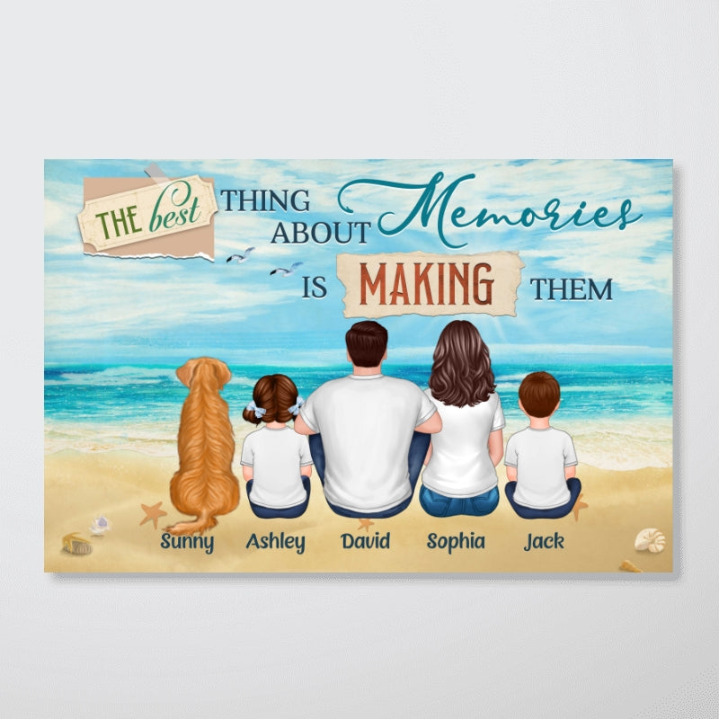 Family Sitting Back View Beach Personalized Horizontal Poster