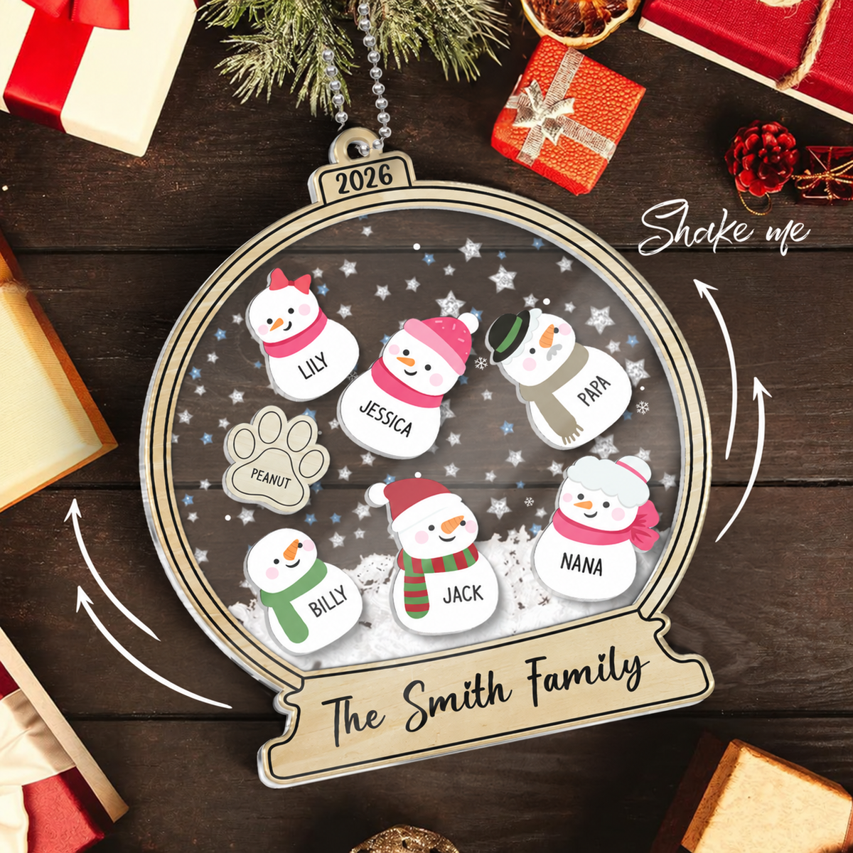 Personalized Snowman Family Christmas 4D Shaker Ornament 2026, Family Christmas Gift