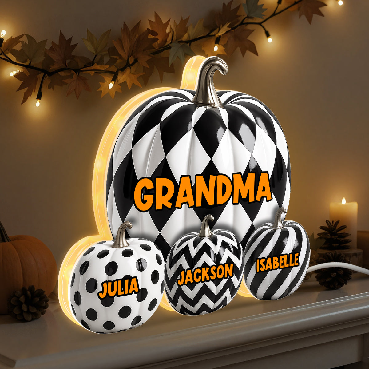3D Effect Grandma Halloween Patterned Pumpkins Personalized LED Light Box