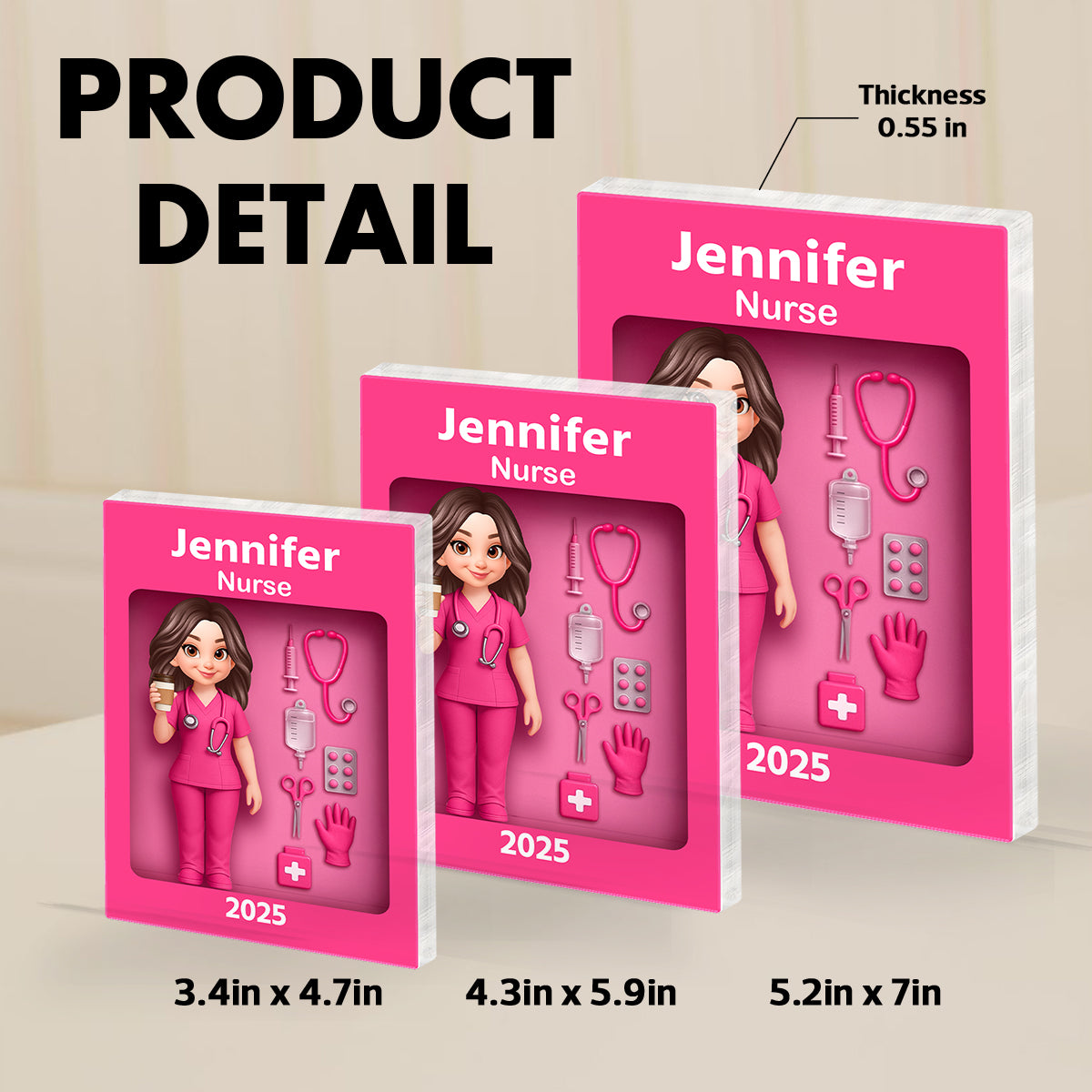 Nurse Action Figure 3D Effect Personalized Acrylic Block Plaque, Special Gift For Nurse, For Co-workers