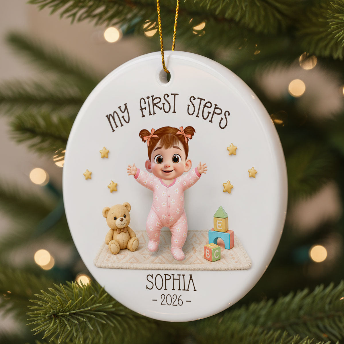 Baby First Steps Learned to Walk - Personalized Ceramic Ornament - Milestone Christmas Keepsake