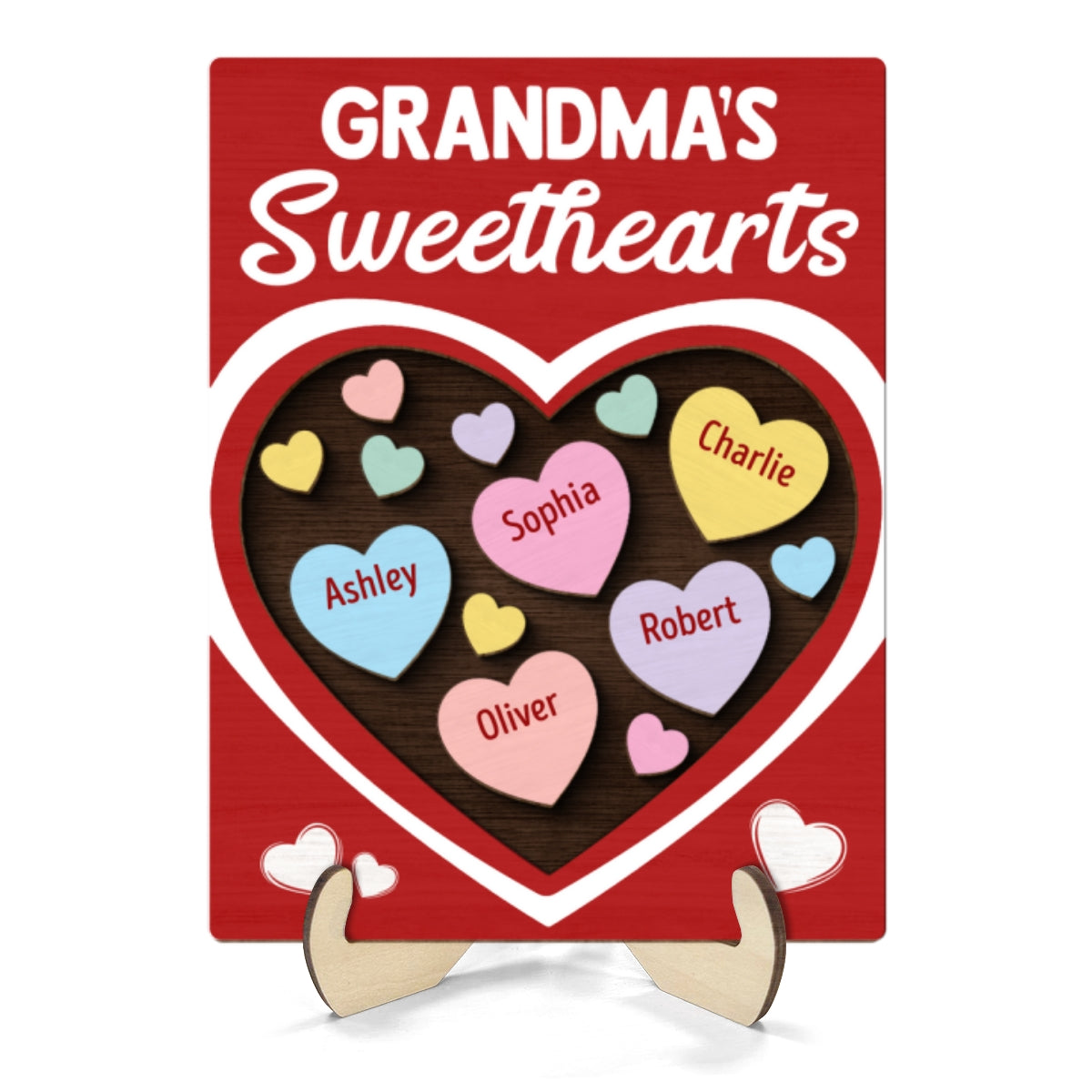Grandma‘s Sweethearts Red Themed Valentine’s Day Gift For Grandma Personalized 2-Layer Wooden Plaque