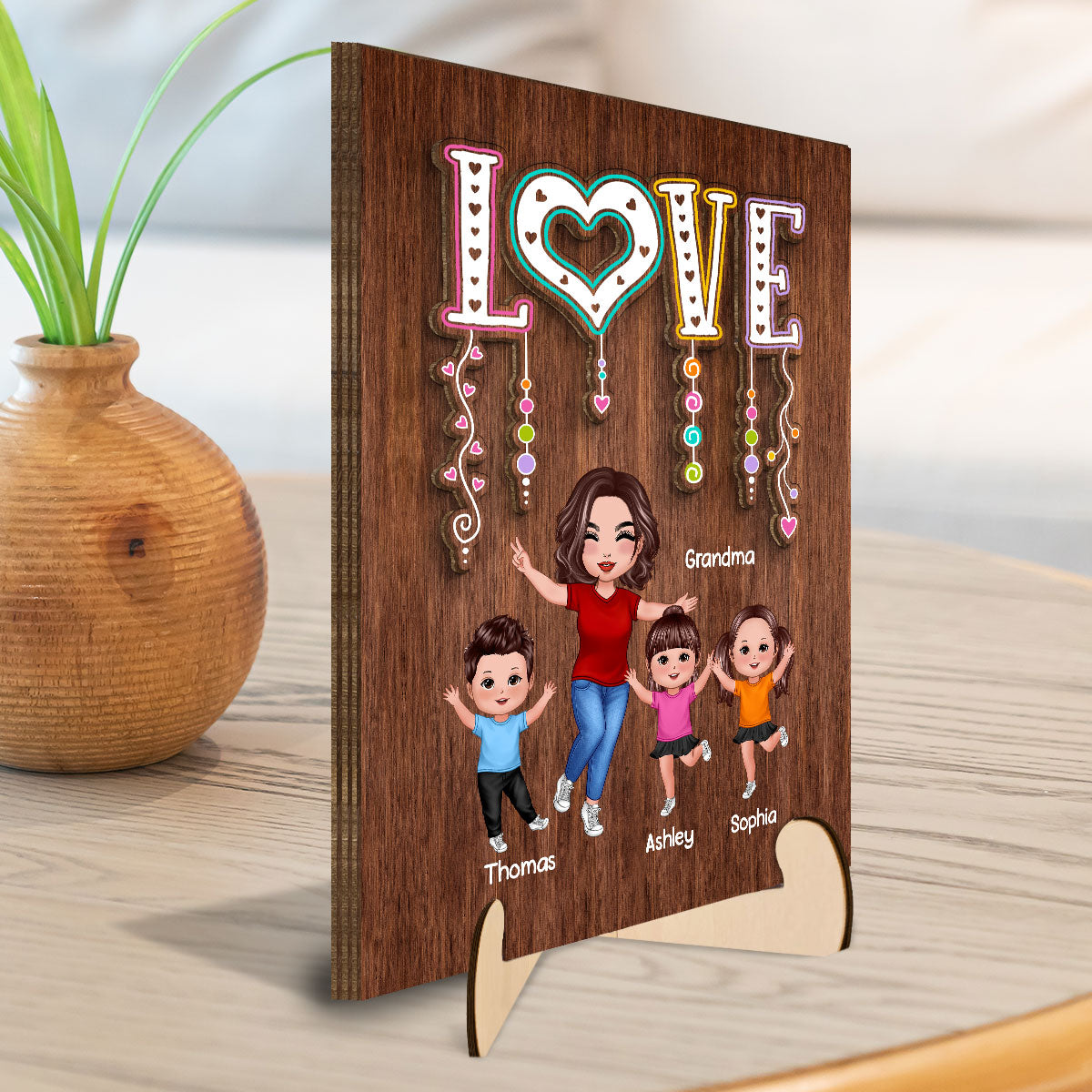 Happy Grandma Grandkids Love Personalized 2-Layer Wooden Plaque