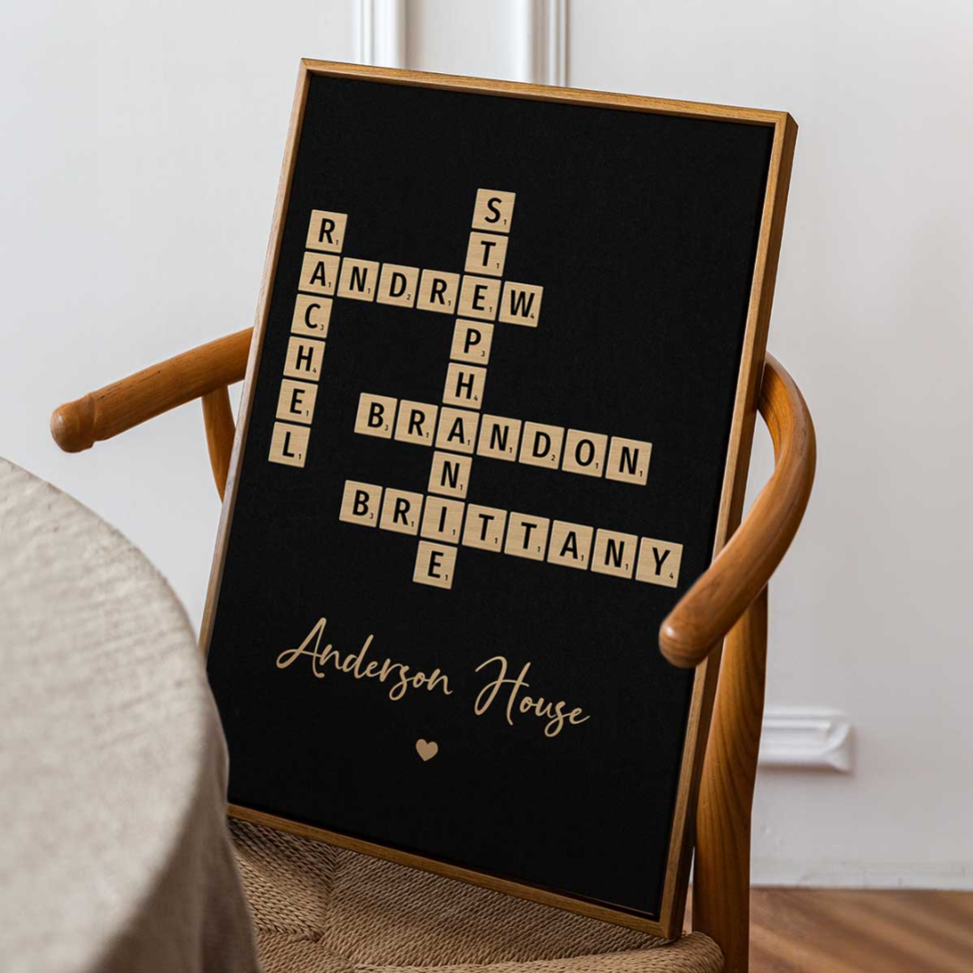 Family Crossword Art - Created In A Moment, Treasured Forever - Personalized Physical and Digital Poster