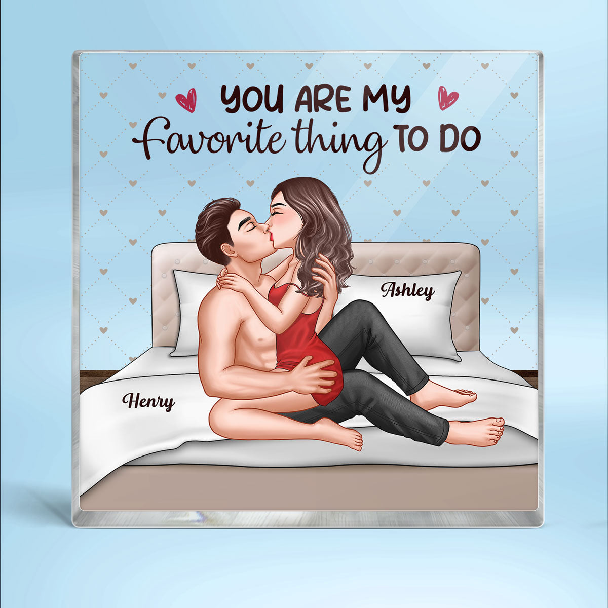 Sexy Couple Kissing On Bed Personalized Acrylic Block Plaque