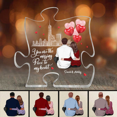 The Missing Piece To My Heart Couple Back View Hugging Personalized Puzzle Acrylic Plaque