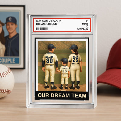 Baseball Family Couple & Kids Trading Card Style Personalized Acrylic Block Plaque