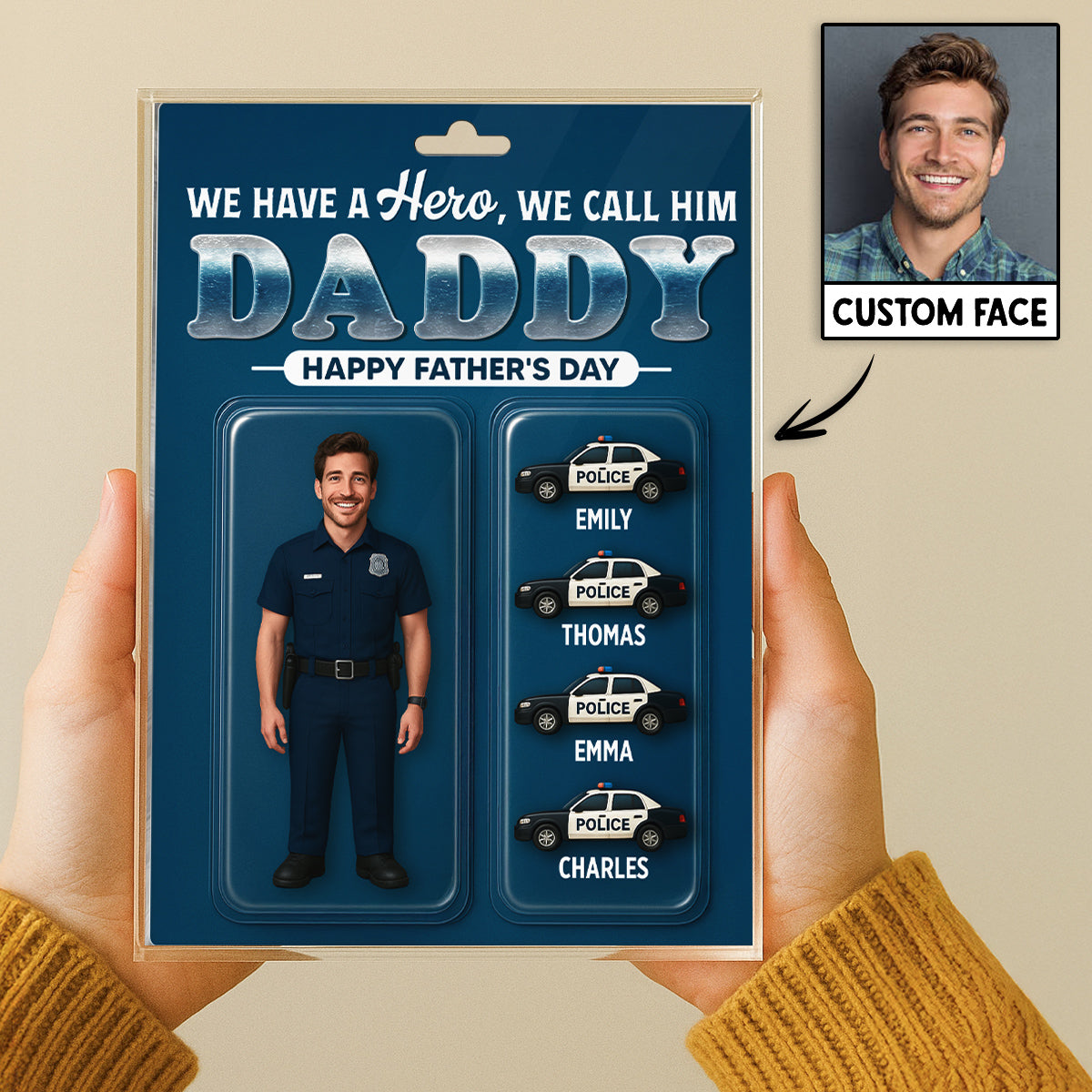 Police Dad Hero Custom Figure 3D Effect Personalized Rectangle Acrylic Block Plaque, Gift For Dad